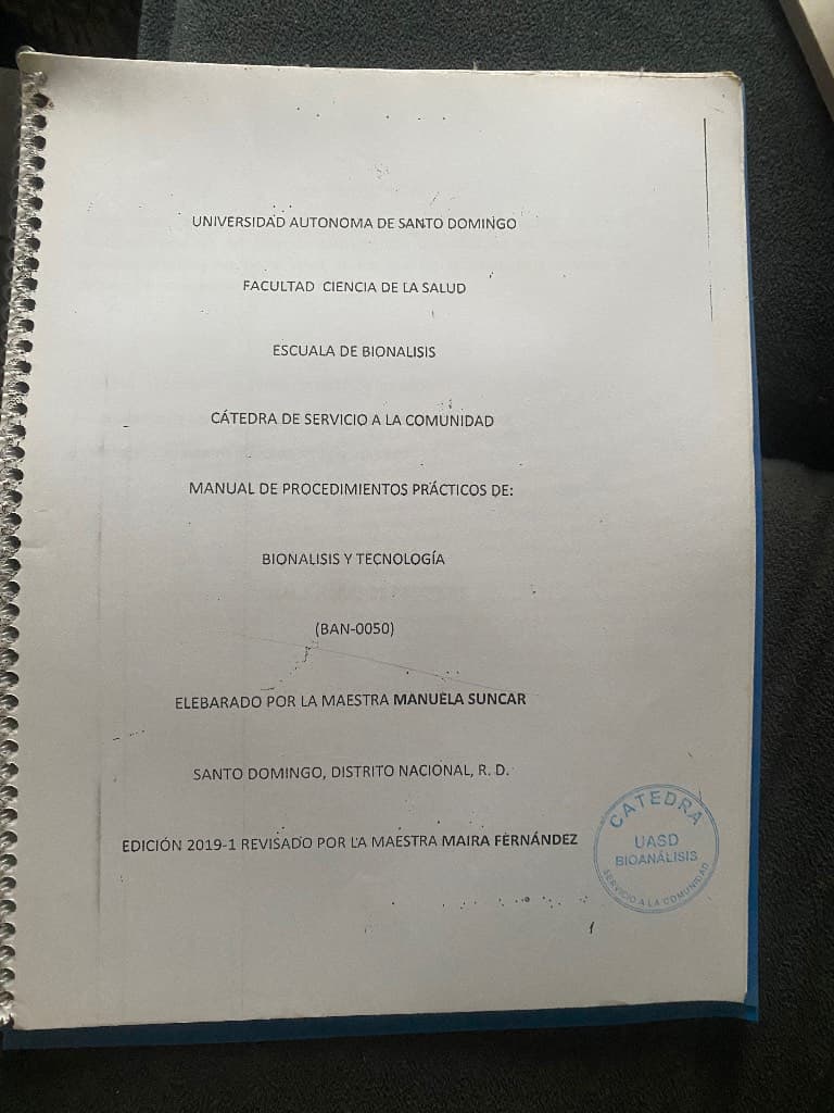 Manual de procedimiento prácticos Bionalisis y tecnologia